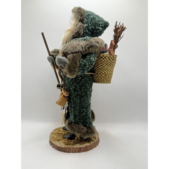 Woodland Santa Figure Green Coat Basket Of Toys and Beard Earthy Rustic Decor - Picture 7 of 12